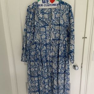 Block Print Blue Sun Dress Mid-Length